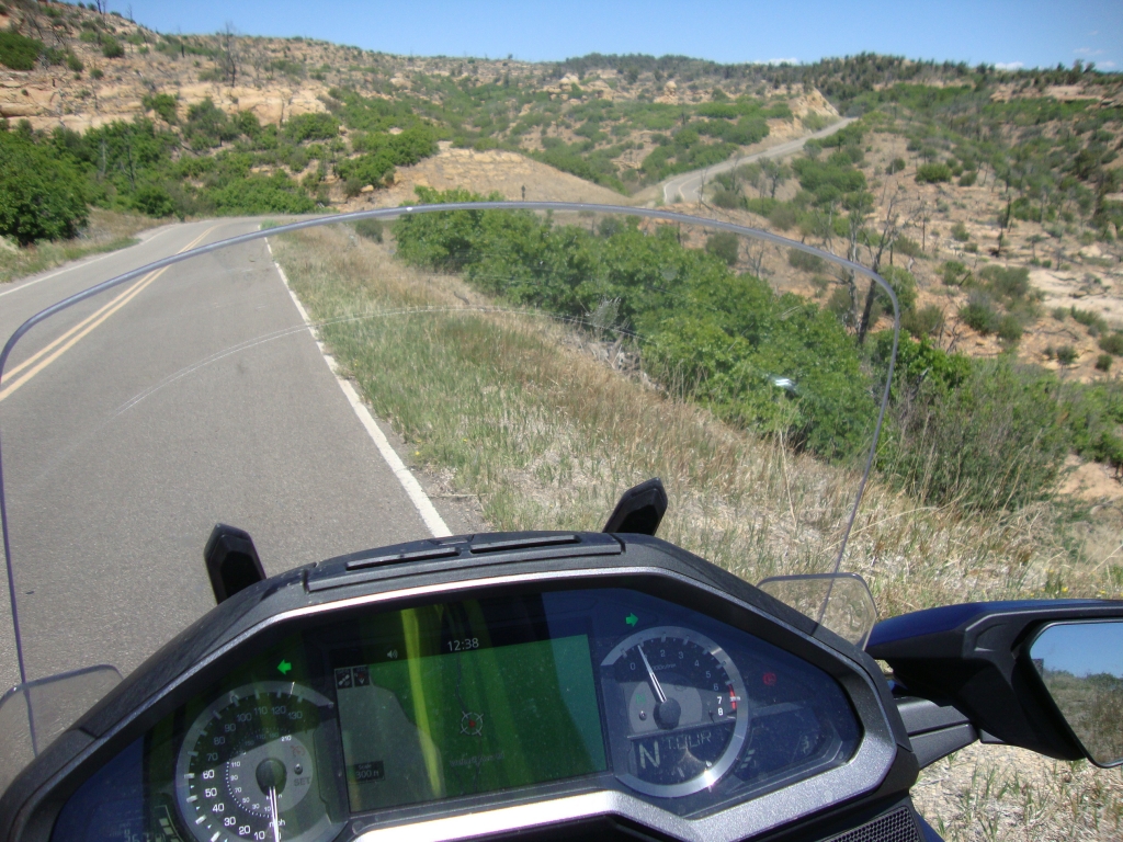 Riding north from the Wetherill Mesa visit, in time for lunch and my Chapin Mesa tour, this gives an idea of the road. Mostly 30 mph limit, some 15 mph hairpins.