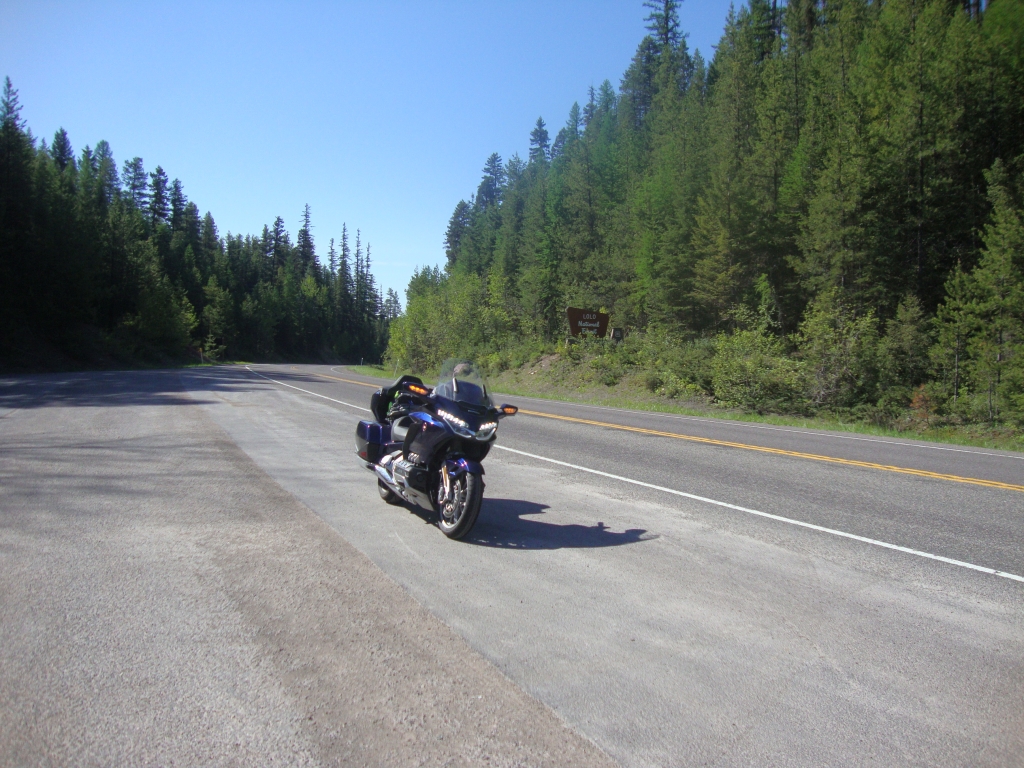 Day 9 was a long uneventful trek (with no photographs) from Orem to Butte MT's Motel 6. On Day 10 (May 27) the GPS, set for Kitwanga BC, took me off I-90 to this pleasant Route 83 to Kalispell, lined with vacation homes fronting lakes. We made Canada at Eureka and rode on to Radium Hot Springs BC for our 10th night.