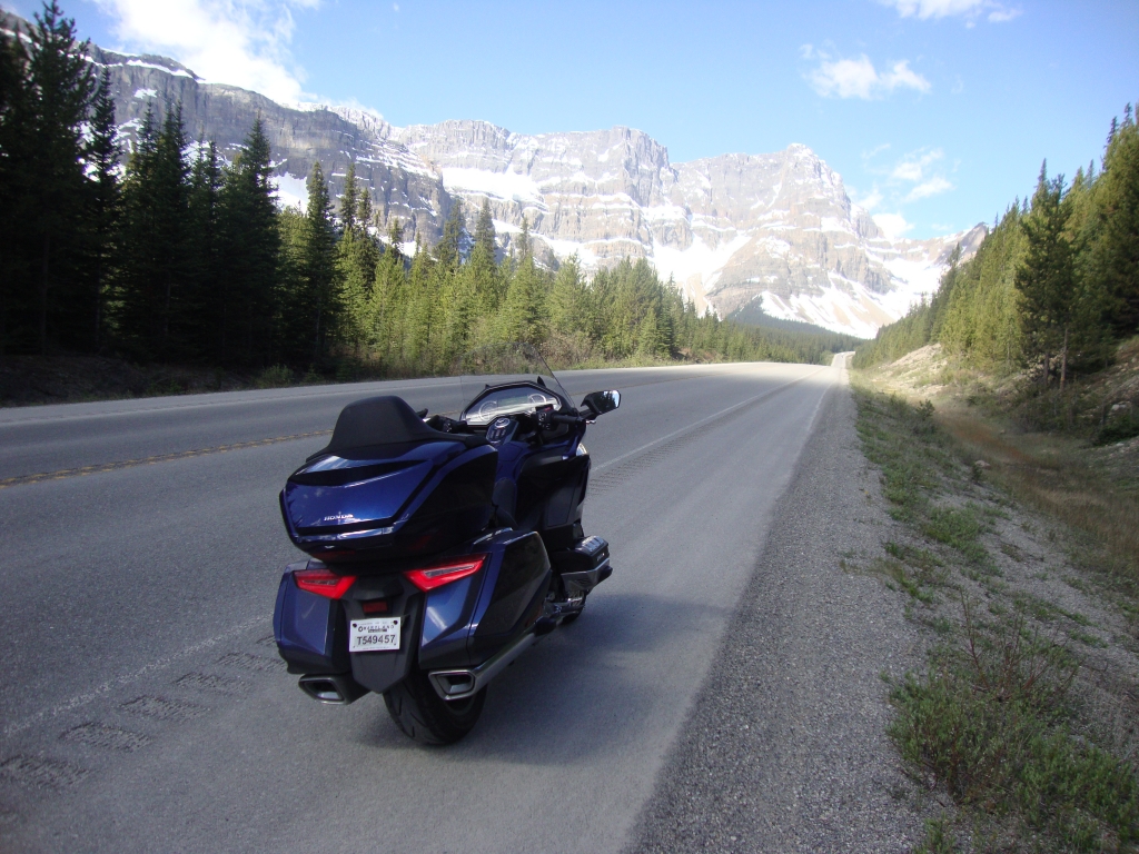 The Icefields' scenery is so stunning that it's tempting to ride much slower than most traffic wants to go. I set the camera to higher resolution, hoping to make Roadrunner magazine this year.