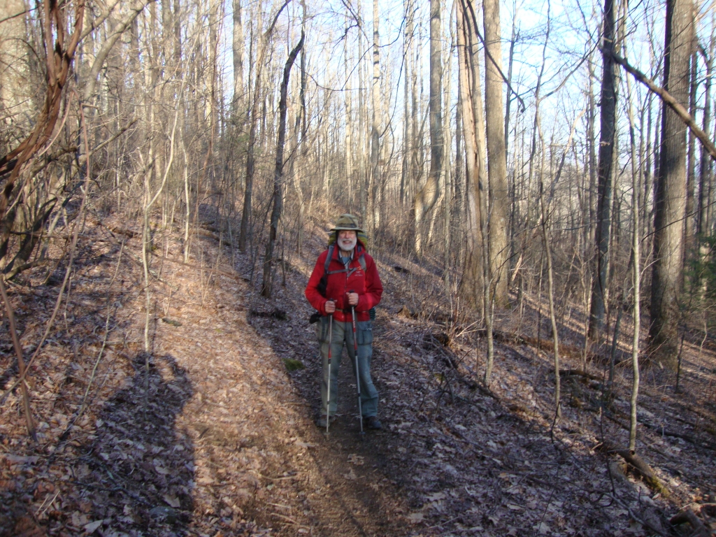At 9:13 AM on Day 3, twenty minutes after I'd left Gooch Mountain Shelter where I'd enjoyed a pleasant second night, a fellow hiker took these shots to show the pleasant trail. It's still cold, despite the bright sun.
