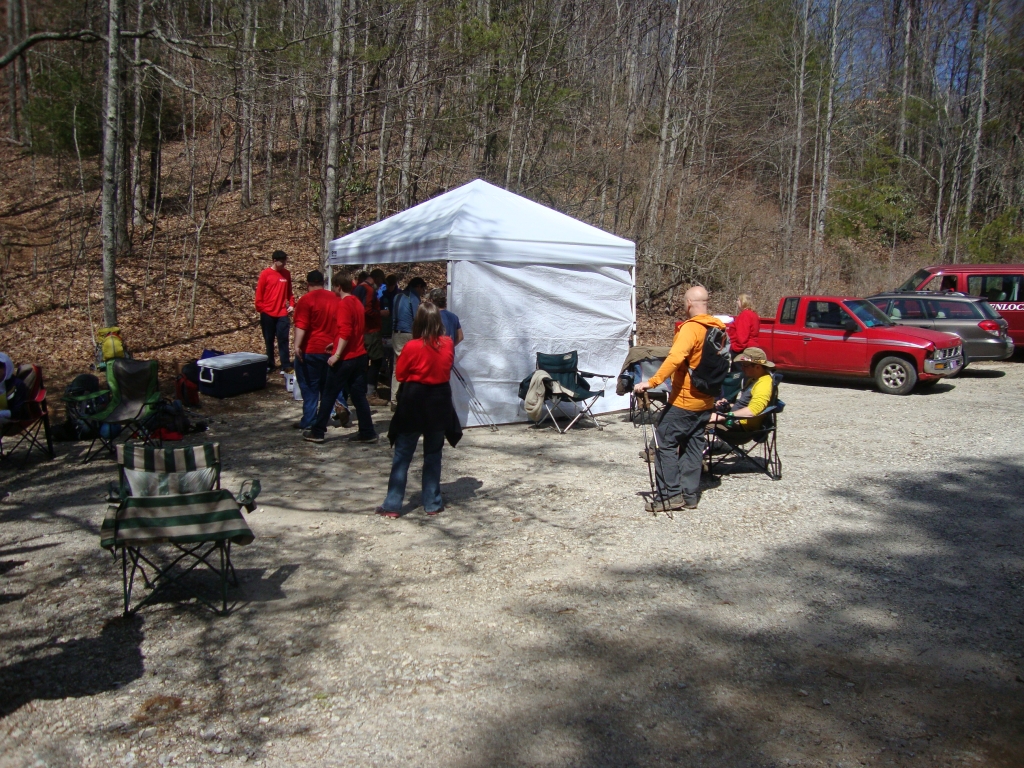 At 12:23 I arrived at this Glenlock Baptist Church trail-magic setup, at Indian Grave Gap, my second trail-magic encounter of the day! I enjoyed soft drinks, crackers, and cookies, and stayed almost an hour.