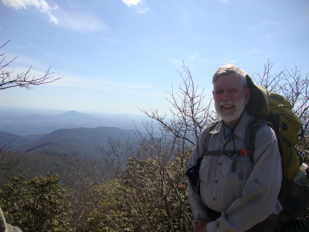 I was about half-way between Tray Gap and Tray Mountain Shelter when a fellow hiker, perhaps Slow But Sure, snapped these four photos of me, at 3:30 PM. I have no other information about them.
