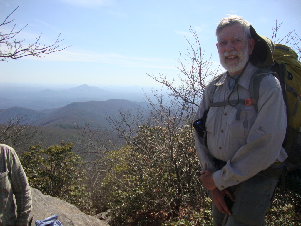I was about half-way between Tray Gap and Tray Mountain Shelter when a fellow hiker, perhaps Slow But Sure, snapped these four photos of me, at 3:30 PM. I have no other information about them.