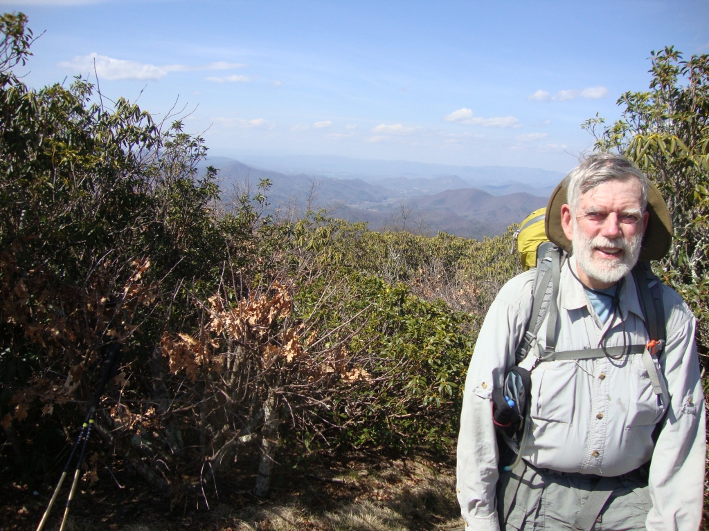 I was about half-way between Tray Gap and Tray Mountain Shelter when a fellow hiker, perhaps Slow But Sure, snapped these four photos of me, at 3:30 PM. I have no other information about them.