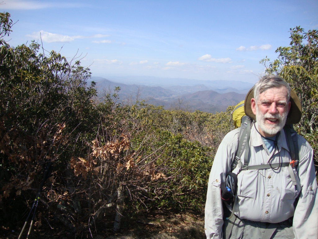 I was about half-way between Tray Gap and Tray Mountain Shelter when a fellow hiker, perhaps Slow But Sure, snapped these four photos of me, at 3:30 PM. I have no other information about them.