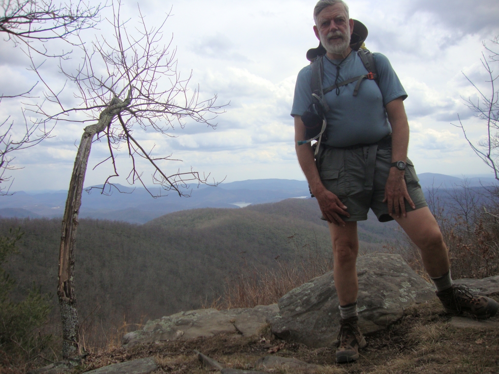 At 2:00 PM I took a short side trail to this "Vista," proud of myself for following Sourdough's advice for a good hike! This looks northeast; it didn't occur to me at the time, but I now believe that large body of water is Fontana Lake!