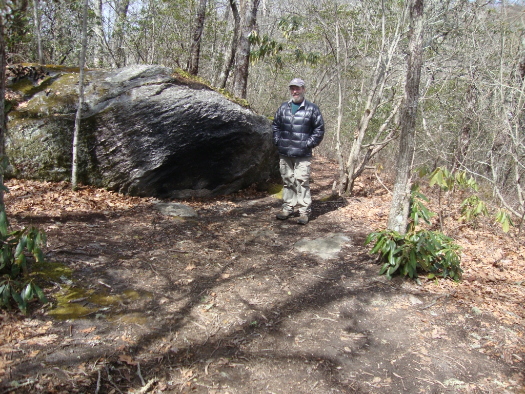 Fishing Fred, at the campfire site he said had been used by many generations of Indians. A short distance east of the AT, he was pleased to have discovered it years ago. I left his camp about 12:30 PM, after a pleasant half-hour interlude.