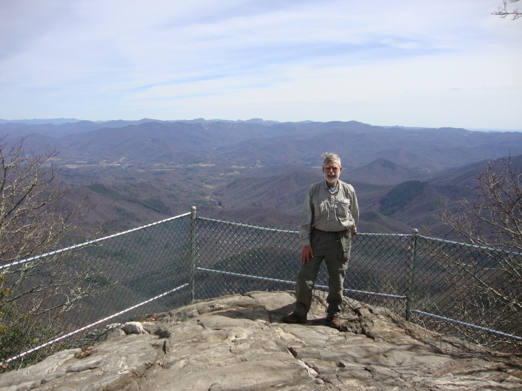 Shortly after 1:00 PM, I arrived at the summit of Albert Mountain; besides spectacular views, it's our 100-mile landmark! Phoenix and I were proud to have reached it. He snapped this shot, looking north or northeast.