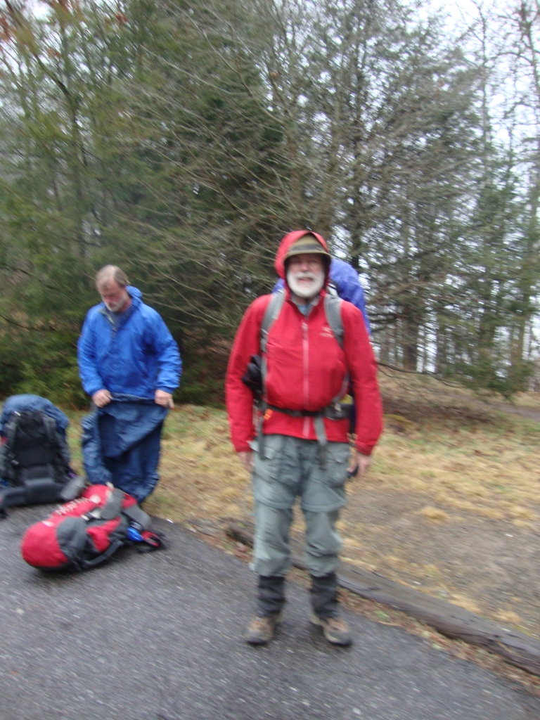 Ron Haven dropped many hikers at Winding Stair Gap on Saturday morning, but I had to resume my hike two miles south at Rock Gap. After that wonderful free Baptist Church pancake breakfast, I'm ready to leave Rock Gap at 9:45 AM.