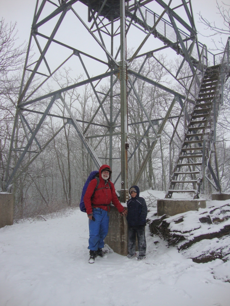 At 12:30 PM, I made a short side jaunt to the Wesser Bald Observation Tower, reaching it just as a young man and his son Ty arrived from an access road. Ty and his dad climbed the stairs --- I didn't, on this heavily overcast day!