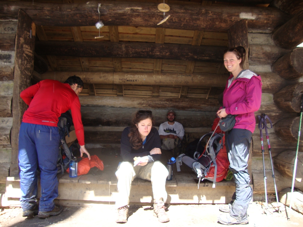 These pleasant young hikers were also having lunch at Cable Gap. The morning's walk had been pleasant, though frequent shaded sections of trail remained icy.