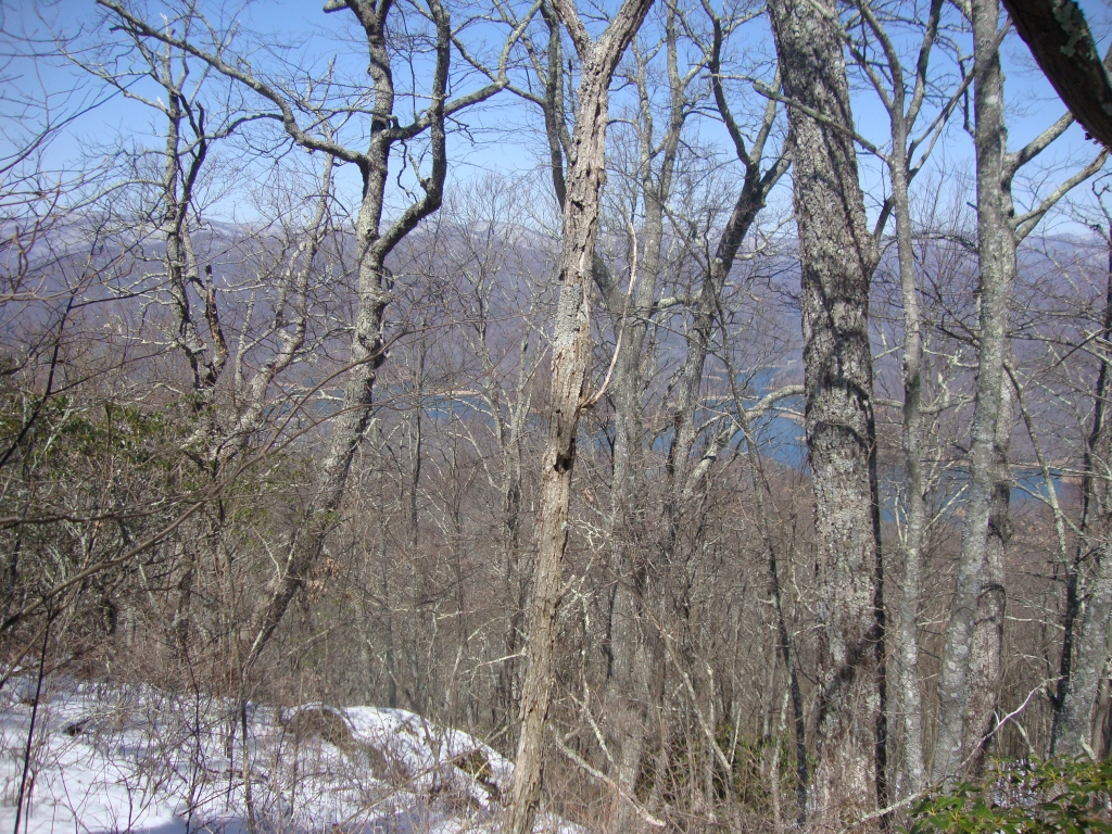 About 2:00 PM I caught my first sight of Fontana Lake (excepting, perhaps, the "Vista" south of Dicks Creek Gap!). Long frustrating switchbacks often had "northbound" hikers (like me) walking south (by the compass); perhaps understanding the confusion, a welcome trail sign pointed "Northbound" and "Southbound"... with my compass pointing south and north, respectively! About 3:30 PM I reached Highway 28 and telephoned Fontana Lodge for its shuttle.  