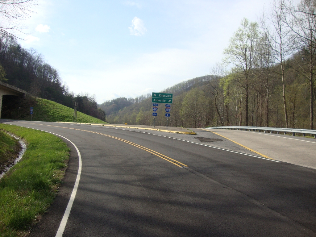 Knoxville-Asheville sign. Back to civilization! 9:33 AM.