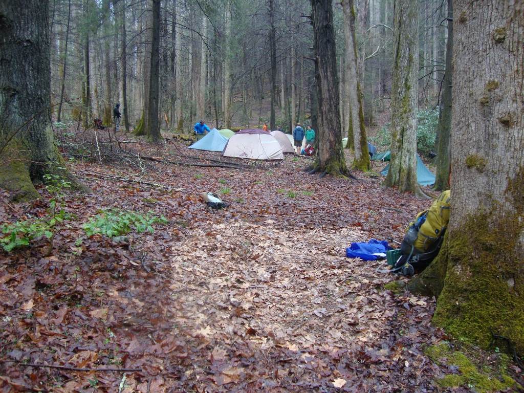Packing up at 8AM Friday morning, this is my tarp site. There was a spectacular storm, with thunder, rain, and red, yellow, and white lightning!