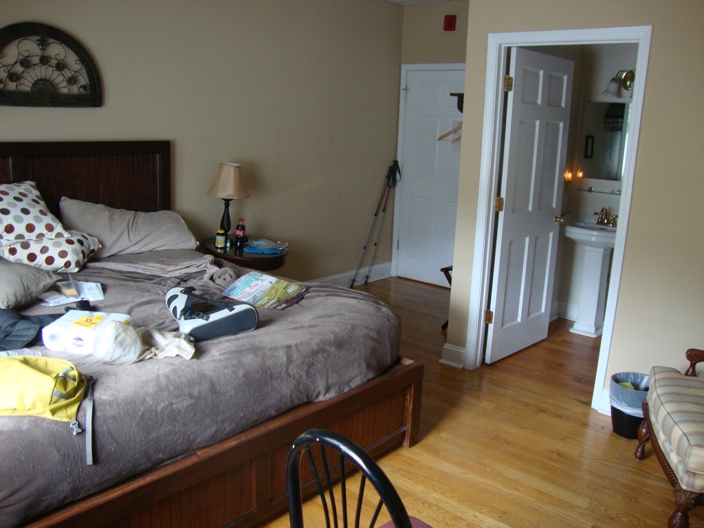 Entry door and bathroom; 10:25 AM Monday April 15, 2013