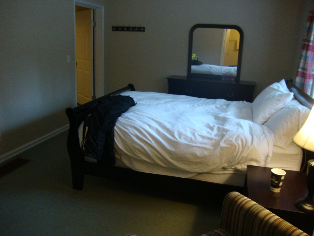 The spartan room cost $197 and dinner offered nothing vegetarian. Next morning started ominously: light rain, gray sky --- and, sadly, a dead bear, sleek and glossy, probably hit by a northbound vehicle in the night. 