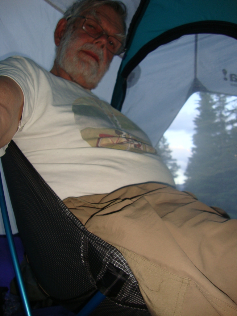 At Whistler I'm still enjoying the Helinox chair, sitting inside with no mosquitoes (not a lot here anyway). Still can't photograph it as a selfie!