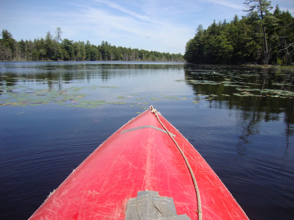 I paddled north along the east shoreline of Second Lake. Third begins around the wooded peninsula ahead. 