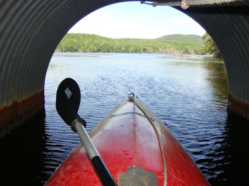 It was fun to pole and paddle through this culvert under the dirt road I've often bicycled, between Fourth and Fifth Lakes.