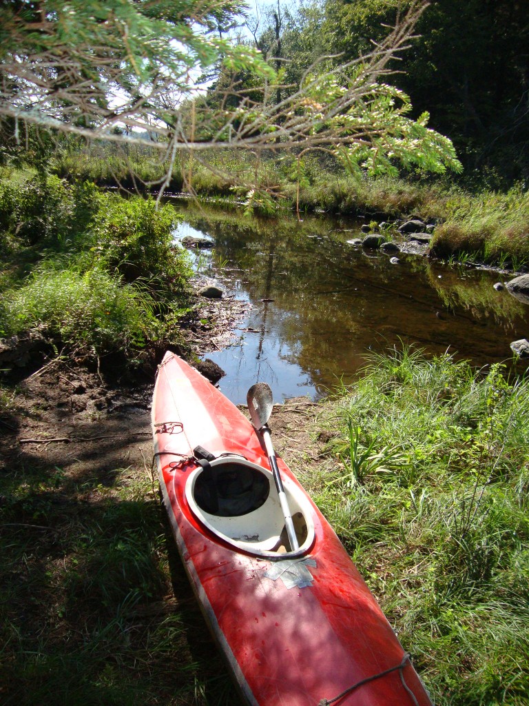 We reached the south end of the short carry at 2:50 and were in Second Lake water at 2:56 PM. This photo is at the start of our (northbound) carry.