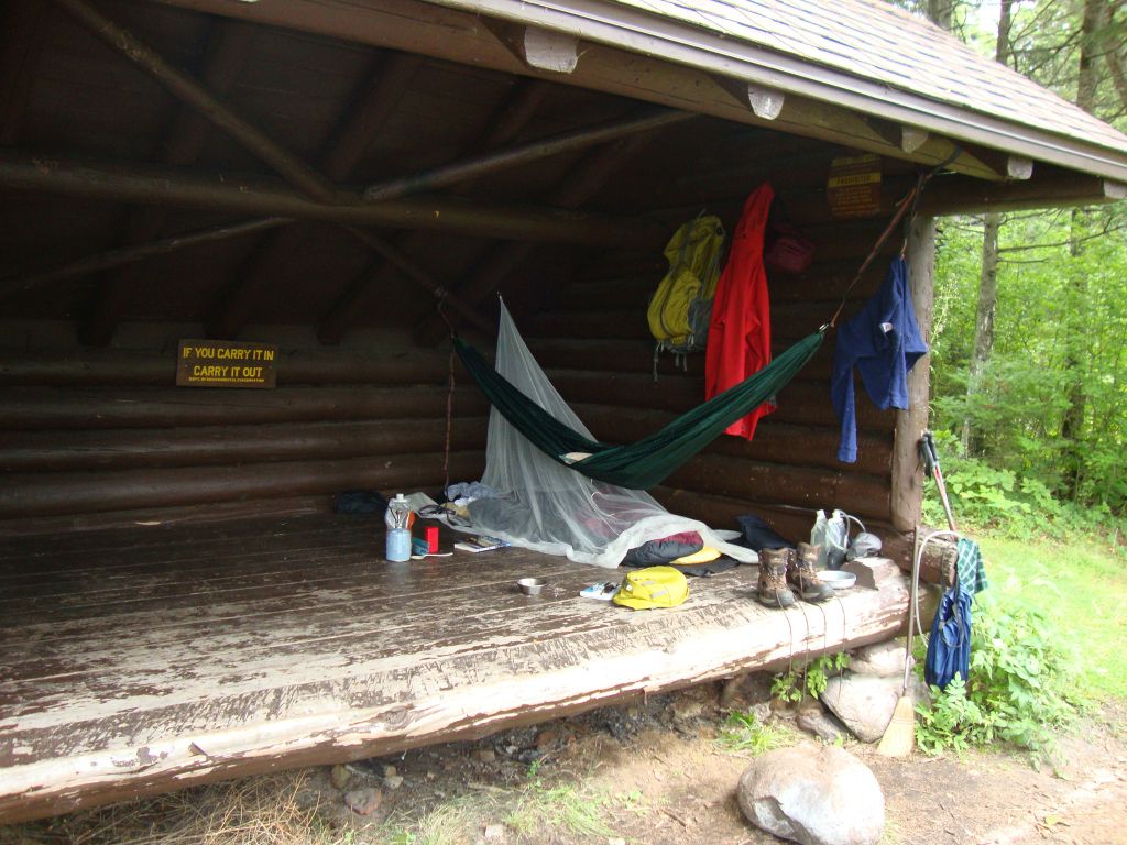 The Big Shallow Pond Leanto setup. Pretty luxurious, and I haven't seen a soul since leaving the two men at the High Falls Leanto.