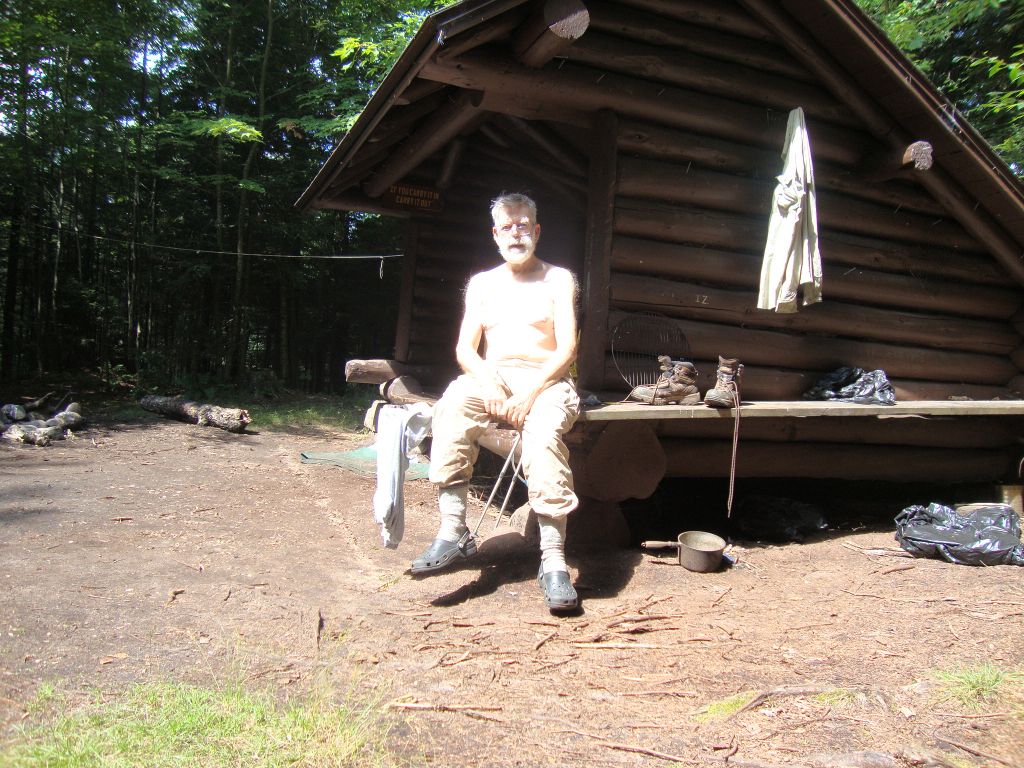 At a quarter to one, it was nice to dry off and enjoy the warm sun at the Cowhorn Pond Leanto. The actual pond, though, is known for leeches.