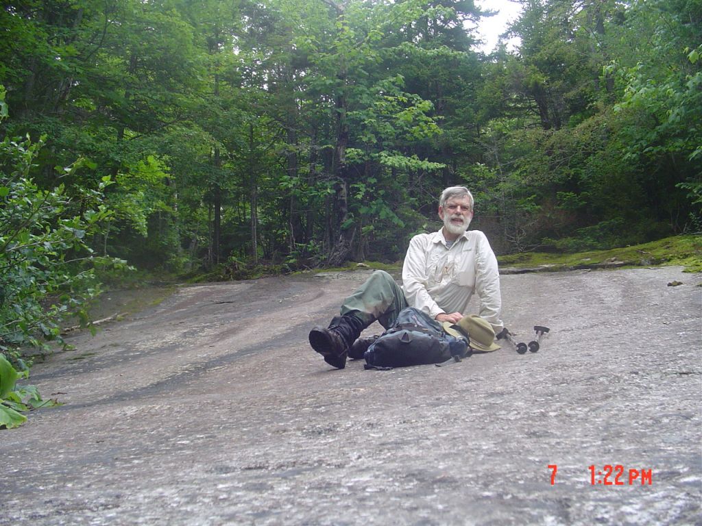 I'm an hour out of Orebed Brook Leanto, and an hour short of the Big Slide summit. One hiker I met had fallen on a wet section of rock like this.