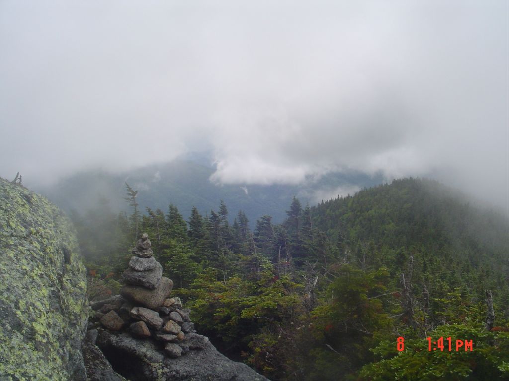 I left Basin at 1:36PM. In about an hour I reached the Shorey Short Cut, which took me west to Slant Rock at 4PM. But my home leanto was on the other brook, so I took a 3-hour walk down the Johns to the Lodge, and then up the Orebed to the LT.