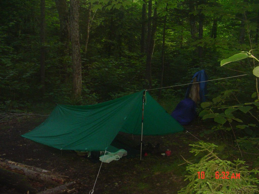 After a short break at the dam I headed south on the AMR's Lake Road, passed the Fish Hawk Cliff Trail, and, two hours from the dam, reached the Gill Brook Trail and State Land. A quick hop over the brook found this nice campsite. 