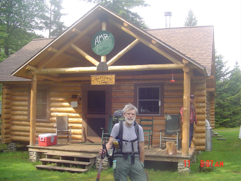 Day 5 began after a fairly restful trailside night. I arose at 6, left at 8, and crossed a footbridge over the brook between the Lakes at 8:30. The "Carry Trail" took me southwest to this Warden's Camp at 9AM.