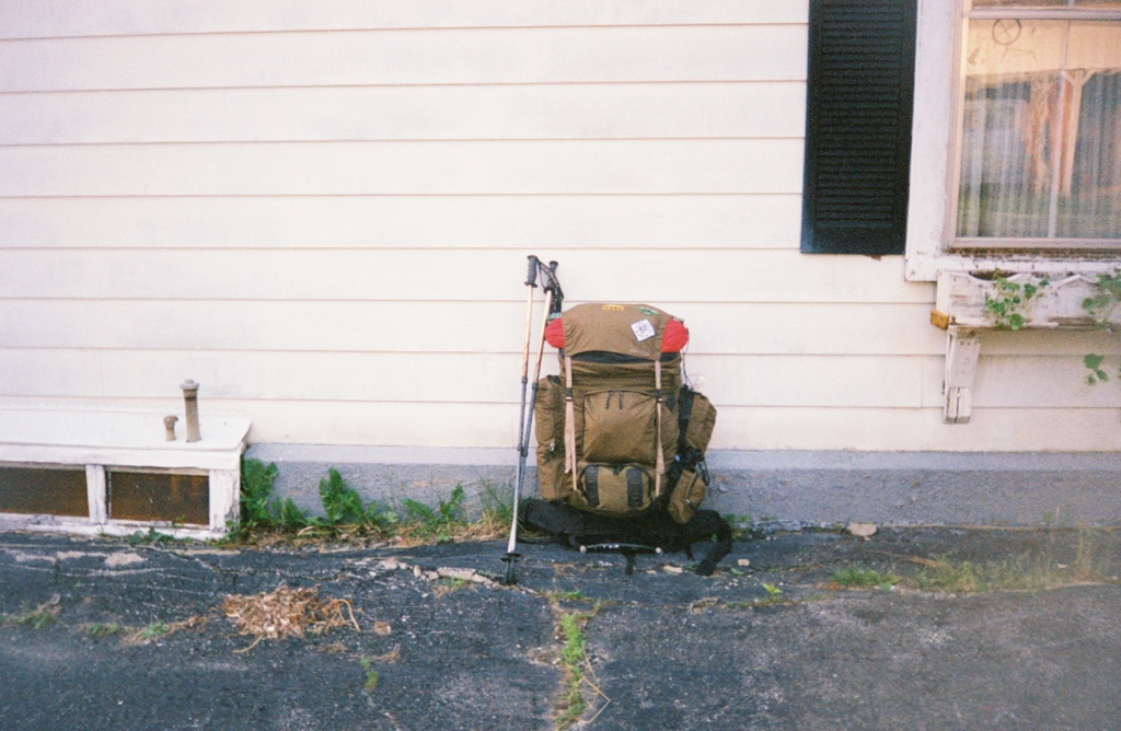 My pack at the start. Russ, who was 84 here,  passed away in 2006. The North Troy Inn is under new management.