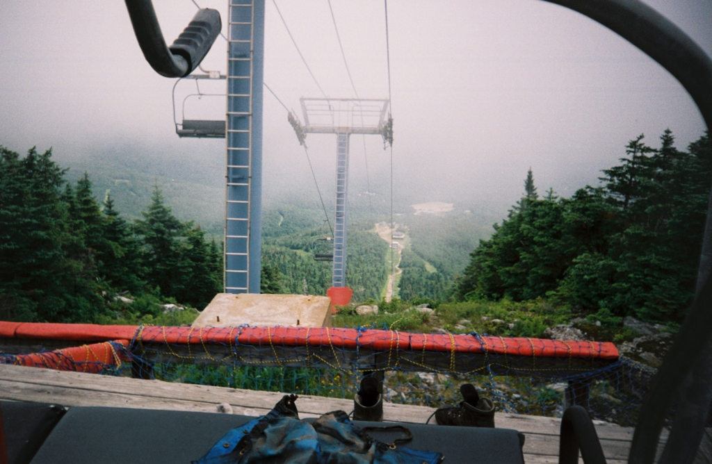 Looking down from my lunch stop on a cushioned chairlift seat! We hikers appreciated the thoughtfulness of those who left a car at the platform!