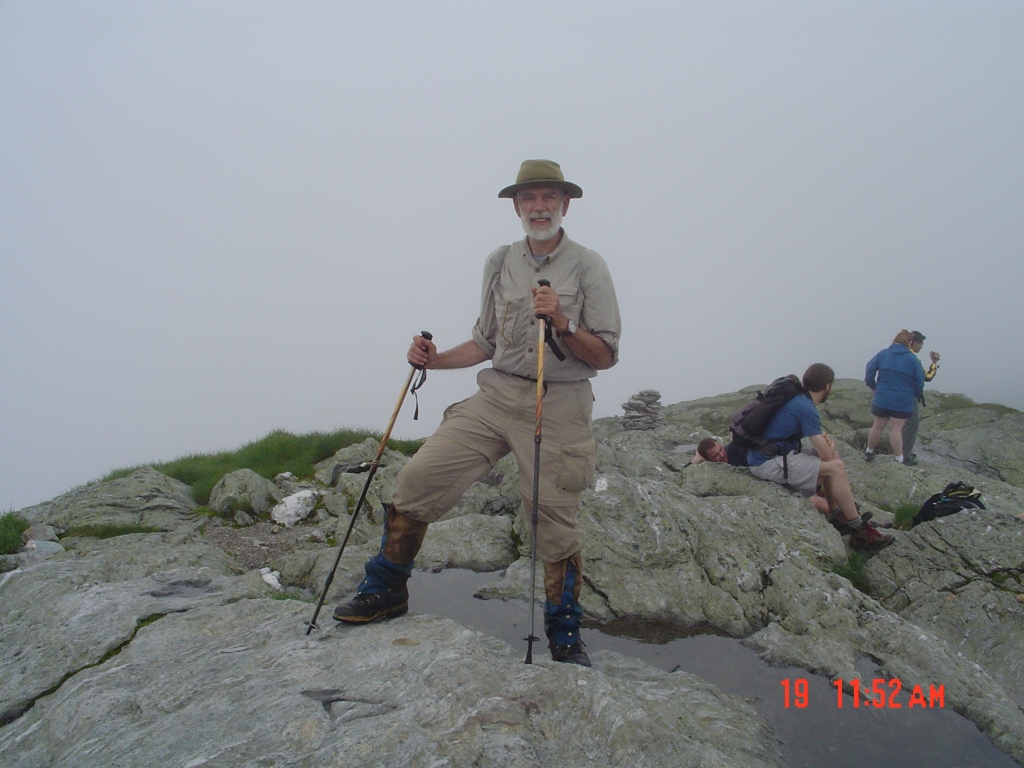 Thrilled to be on the Mount Mansfield summit, almost 50 years since visiting it as a Vermont Boy Scout (Troop 25, Essex Junction)! About 1:00 PM, Sunday June 19, 2005.