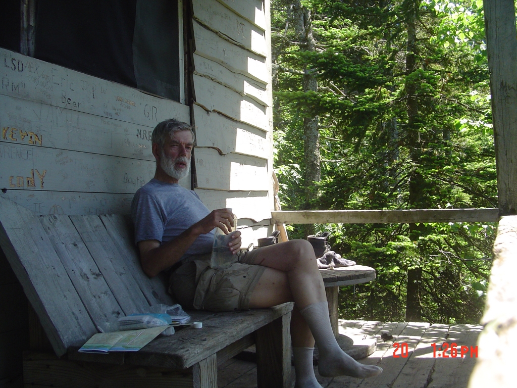 Relying on an old guidebook, I wasted ~45 minutes hunting for the removed Sterling Pond Shelter. Irritated and frustrated, I had lunch here at Watson's Camp from 1:45 to 2:45 PM.