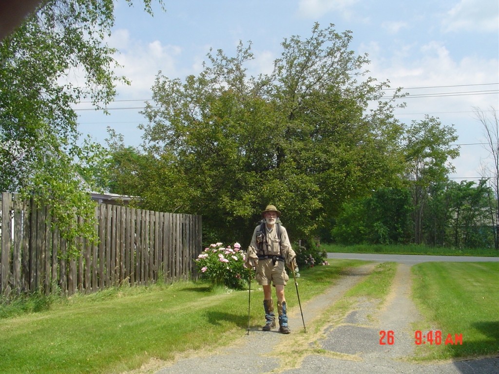 I left Journey's End at 8:37 AM, signed the LT register at 9:05, and walked into Russ's driveway at 10:45 in bright, hot sun! At 4:00 PM I was back "home," our Adirondack camp.