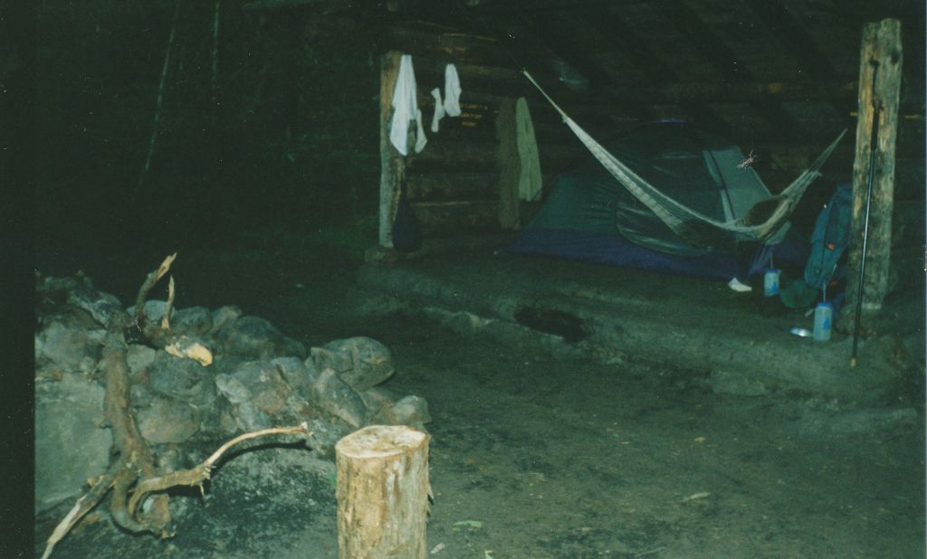 Day 7: Set up in O'Neill Flow Leanto on Tirrell Pond. In the early afternoon today, I called my wife from the pay phone at the Lake Durant State Campsite.