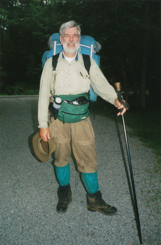 On day 14 (July 14, 2000), I rapped on the door of our neighbors' camp, and my start-of-trip photographer took this end-of-trip shot. The previous day I'd walked between Moose Ponds, via Duck Hole, camping at my usual site on the one that's near Newcomb Lake.