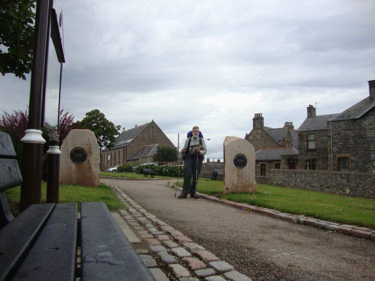 The Speyside Way's terminus stones, near the center of Buckie, about 2:40 PM Sunday June 26! There's a nice sign behind that bench on the left. This terminus is not way back at Buckpool Harbor, as the Footprint map shows. I had to find lodging, and after some roaming around landed in the pleasant Old Coach House Hotel, only my second Scotland B&B. 