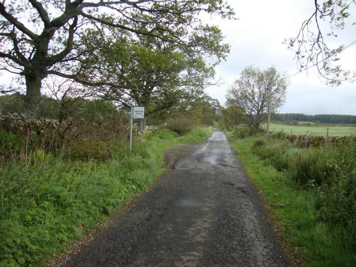 Out of the center of Drymen, the diversion was this one-lane Old Gartness Road. Note the "passing place." The closed WHW section comes in through that forest ahead on the right, I think.