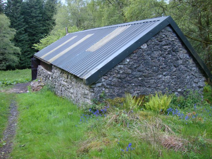 Rowchoish Bothy from the outside. Cozy, warm, dry, and midge-free! I slept through a pine marten's sampling of Ian's food that night. He saw it, but it was so cute that he didn't object. 