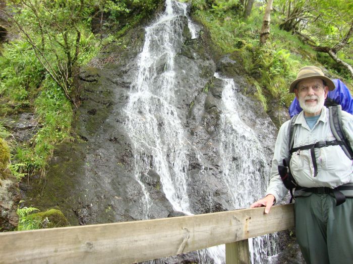 Monday, 2:15 PM: A wooden walkway was constructed across this waterfall. There were many waterfalls in this section (none this large), perhaps coming down from Ben Lomond.