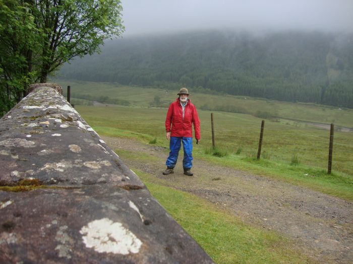 Noon Wednesday, four hours out of Strathfillan, the trail crossed the railroad tracks on this stone bridge. It had been raining all morning; my Memorex microphone got wet and would not record.