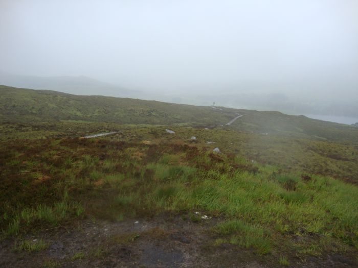 At 2:00 PM, with my digital note-taker not working, I'm not sure what this is. Loch Tulla, and the trail ahead? Anyway, it's between the railroad bridge and Inveroran.