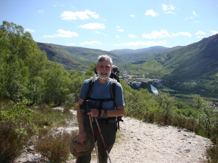 Ascending out of Kinlochleven, this looks back to the town. First day of hiking in just my T-shirt! 11:00 AM Friday (Day 8)